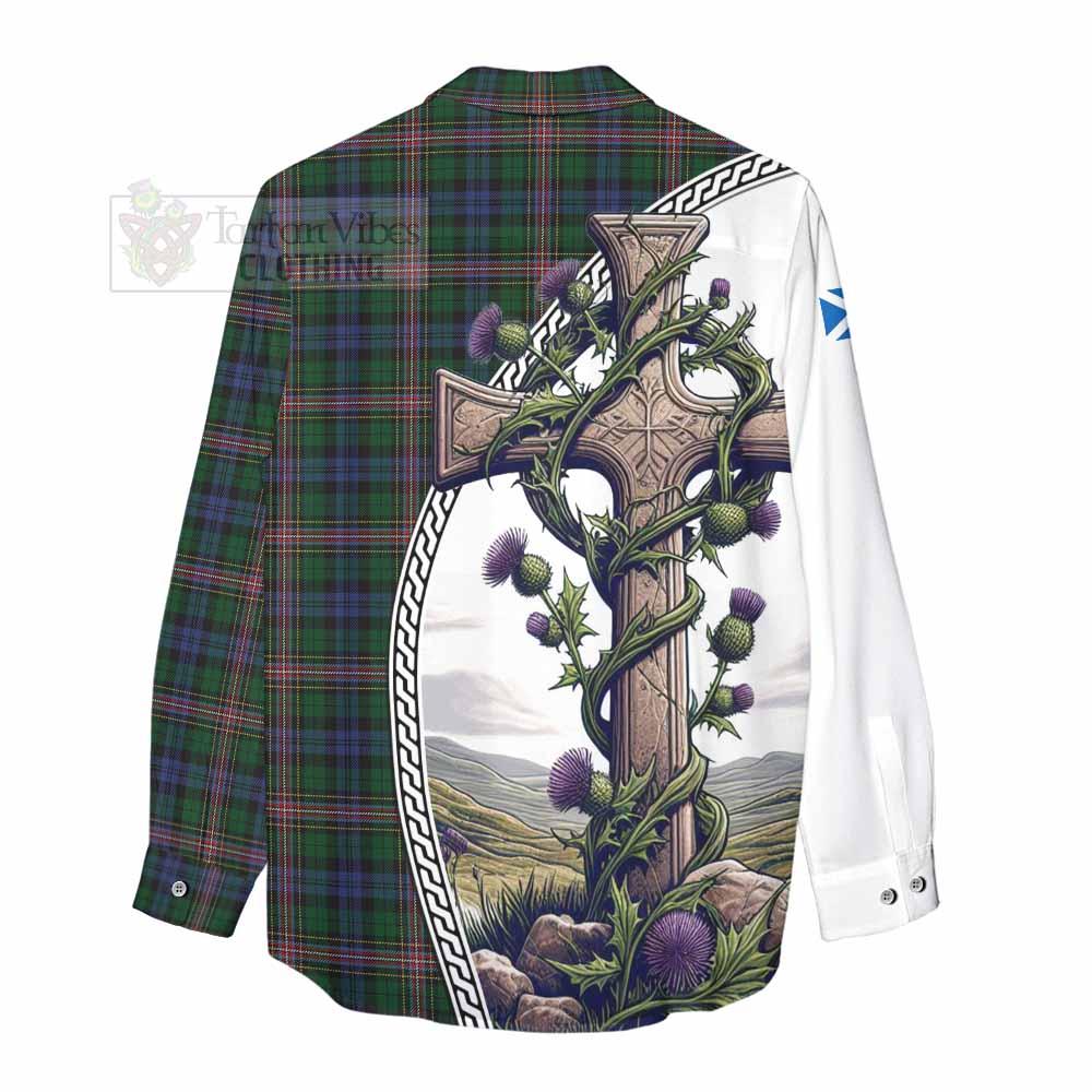 Tartan Vibes Clothing Allison Tartan Women's Casual Shirt with Family Crest and St. Andrew's Cross Accented by Thistle Vines