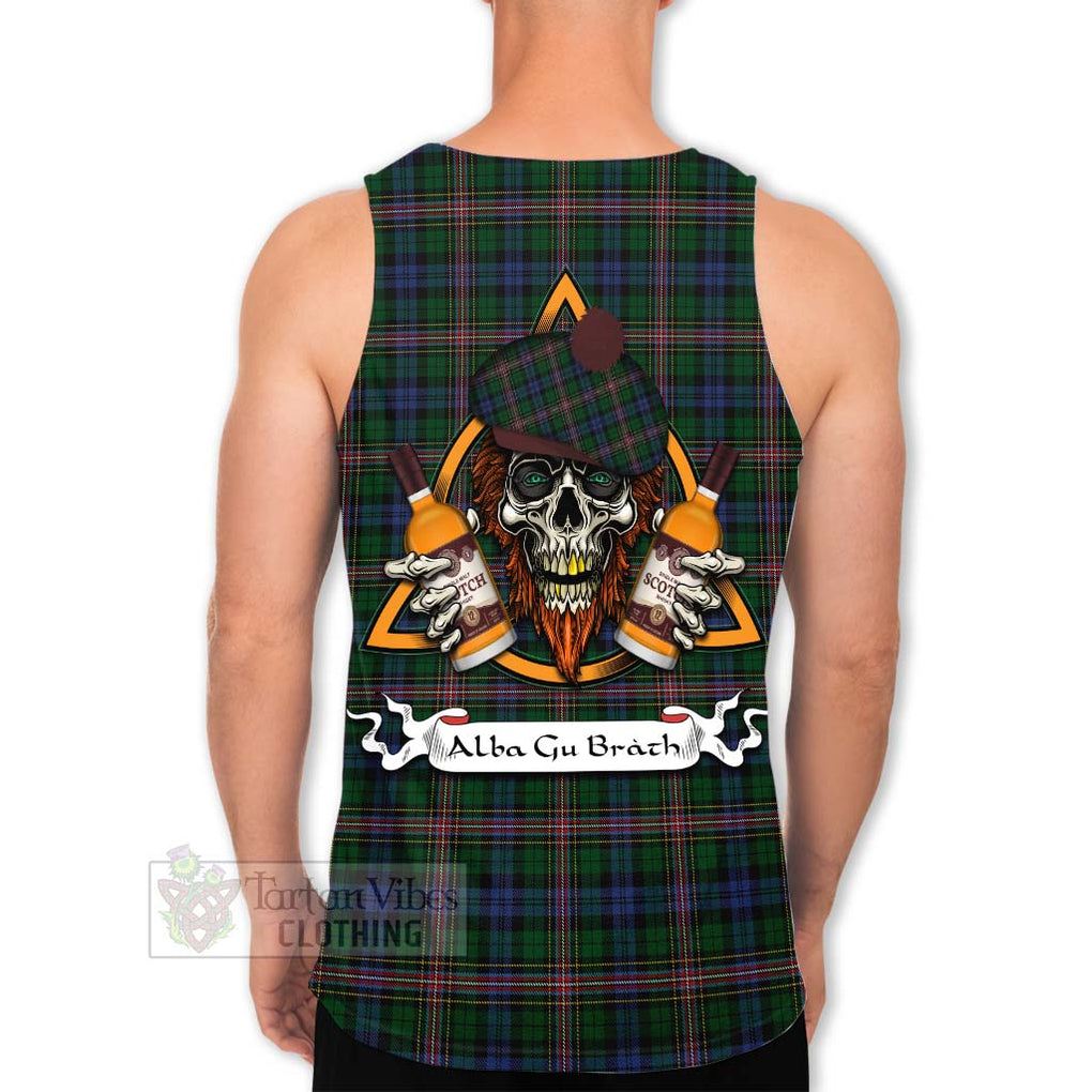 Tartan Vibes Clothing Allison Tartan Men's Tank Top with Family Crest and Bearded Skull Holding Bottles of Whiskey