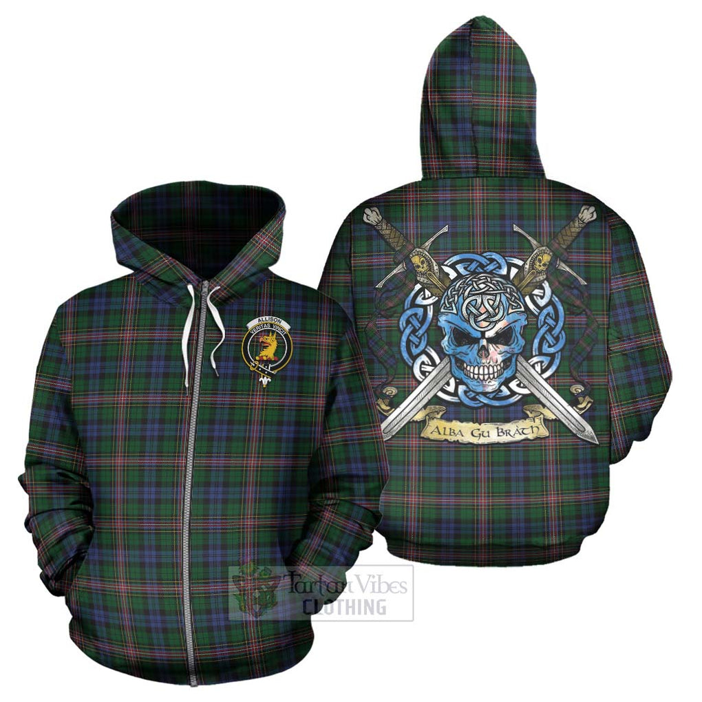 Tartan Vibes Clothing Allison Tartan Hoodie with Family Crest Celtic Skull Style