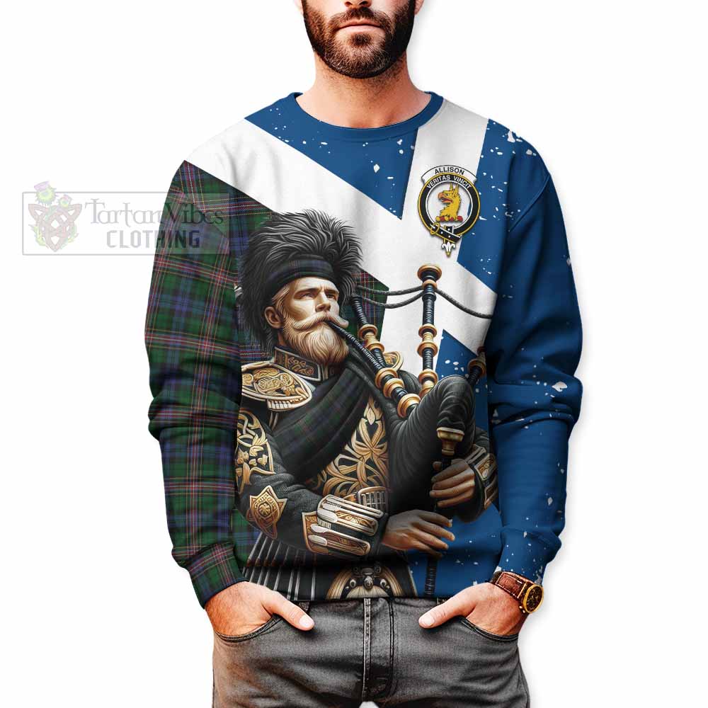 Tartan Vibes Clothing Allison Tartan Sweatshirt with Family Crest Scottish Bagpiper Vibes