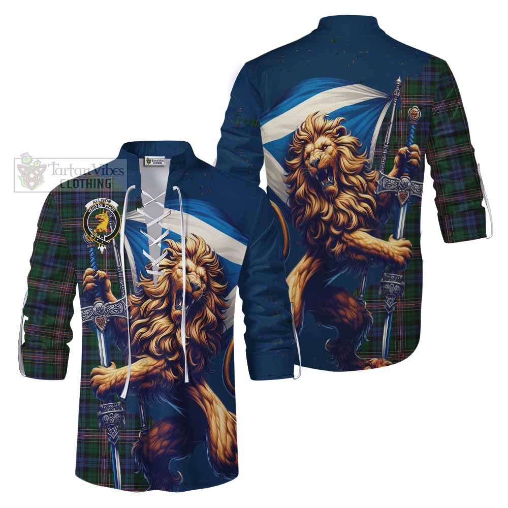 Tartan Vibes Clothing Allison Tartan Family Crest Ghillie Kilt Shirt with Scottish Majestic Lion