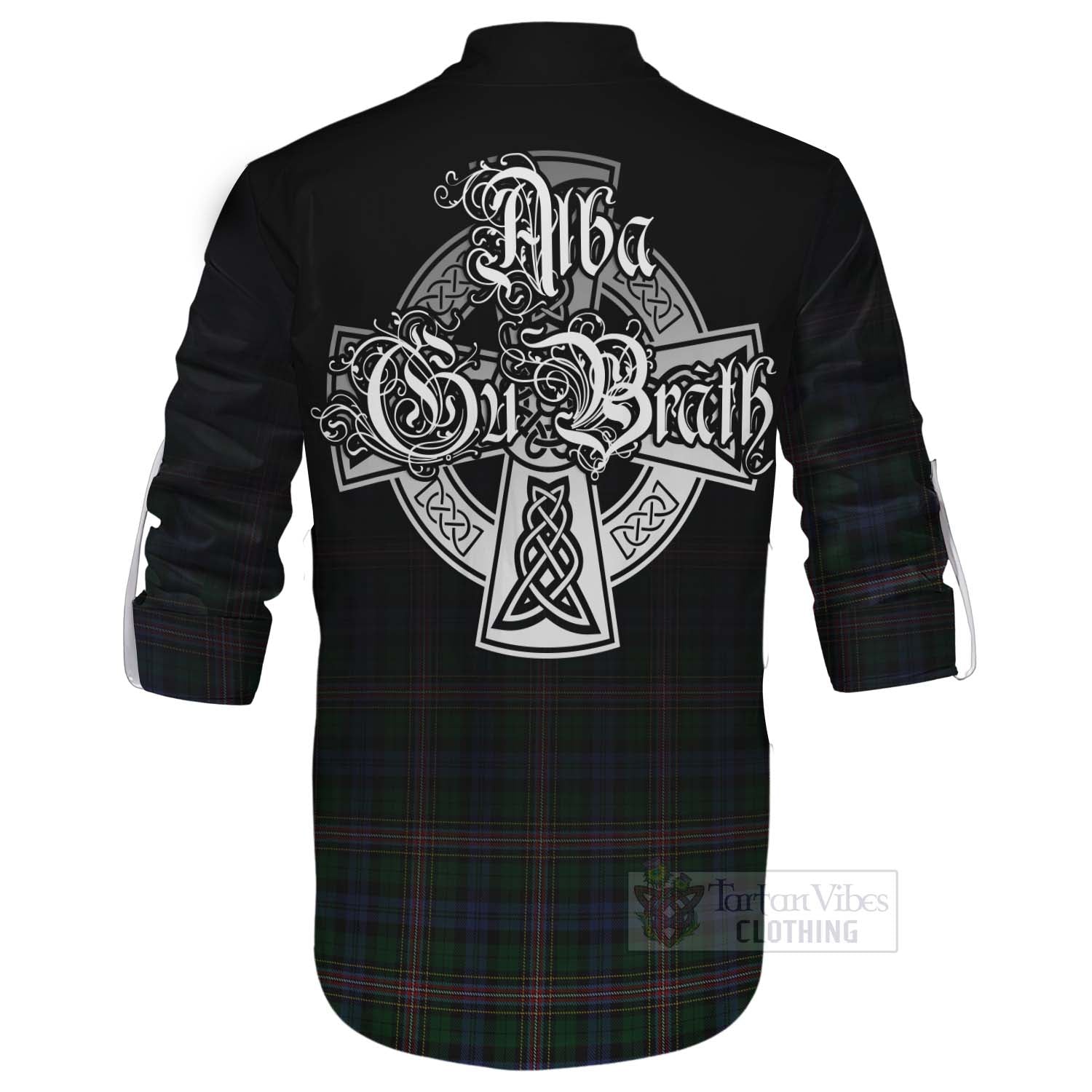 Tartan Vibes Clothing Allison Tartan Ghillie Kilt Shirt Featuring Alba Gu Brath Family Crest Celtic Inspired