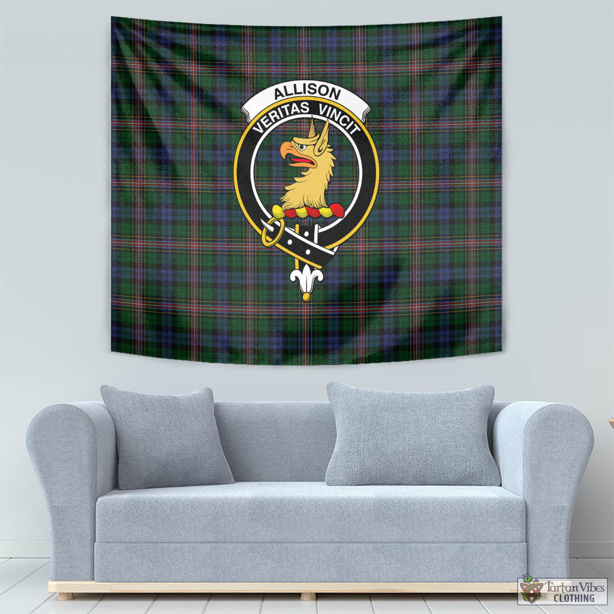 Tartan Vibes Clothing Allison Tartan Tapestry Wall Hanging and Home Decor for Room with Family Crest