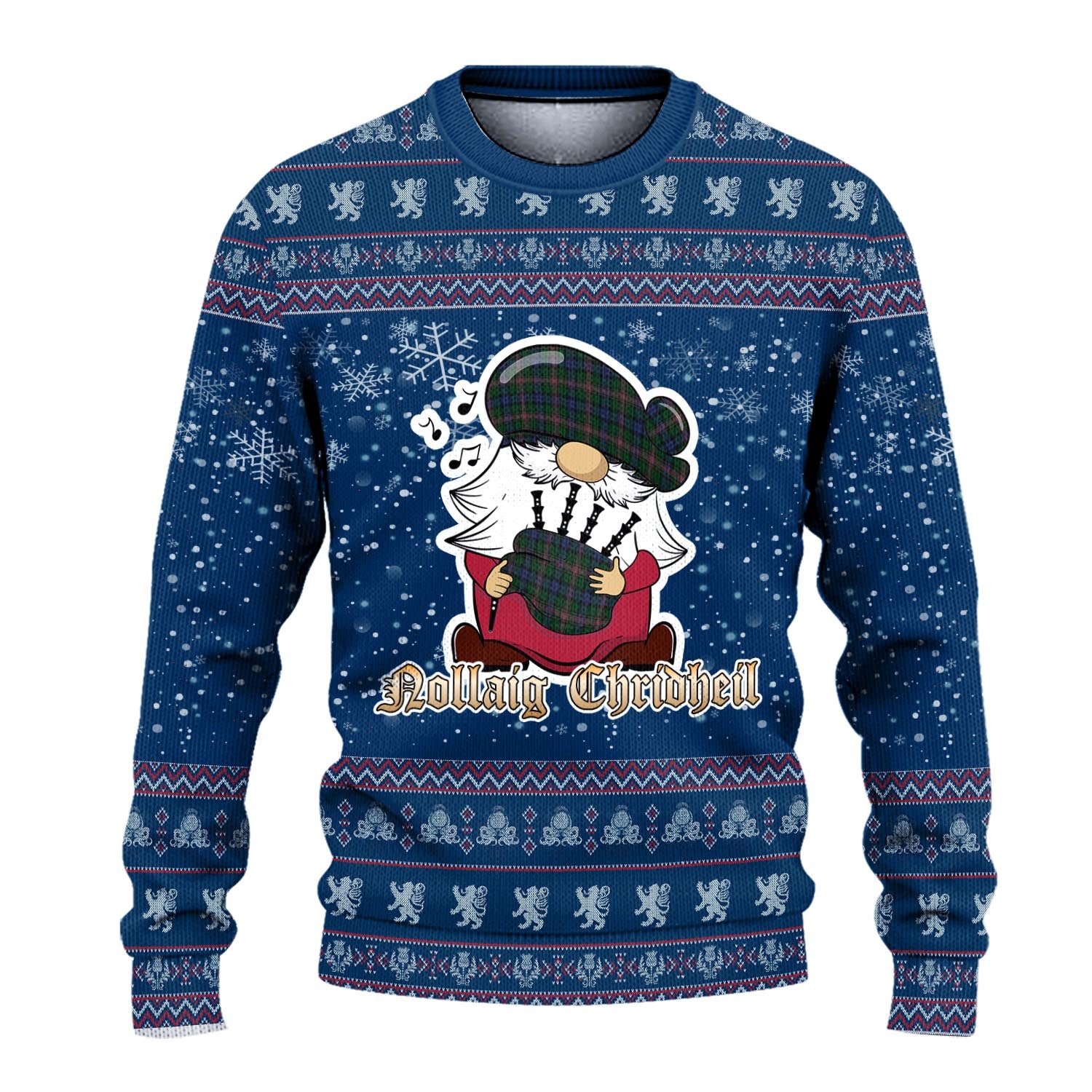 Allison Clan Christmas Family Knitted Sweater with Funny Gnome Playing Bagpipes - Tartanvibesclothing