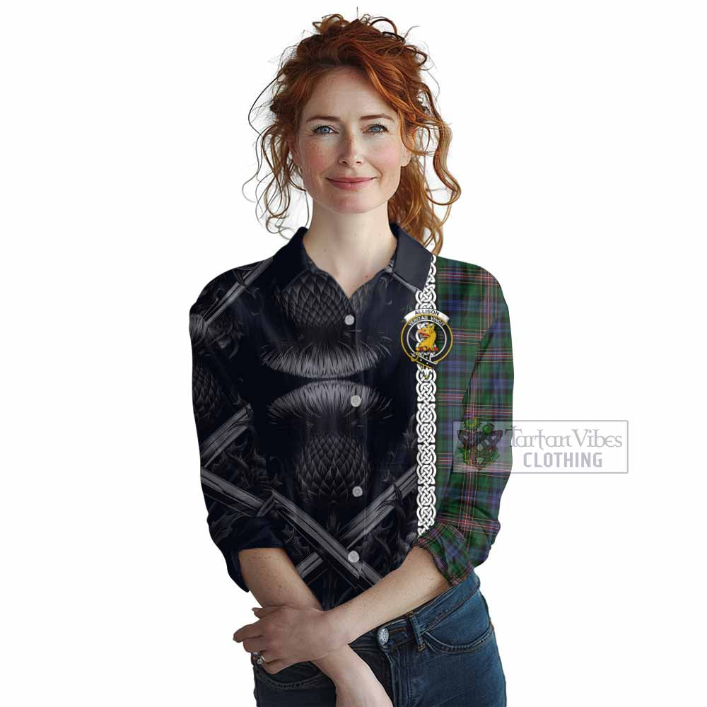 Tartan Vibes Clothing Allison Tartan Women's Casual Shirt with Family Crest Cross Sword Thistle Celtic Vibes