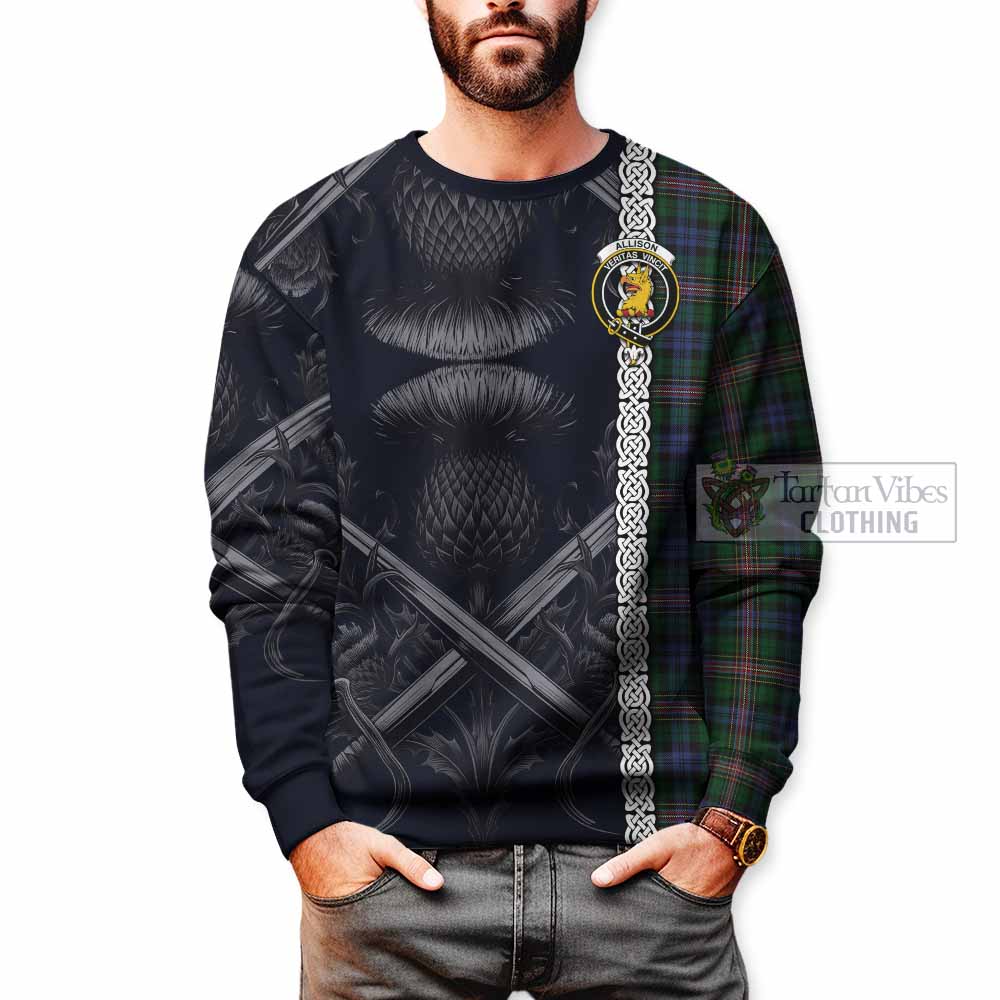 Tartan Vibes Clothing Allison Tartan Sweatshirt with Family Crest Cross Sword Thistle Celtic Vibes