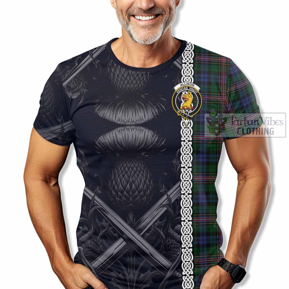 Tartan Vibes Clothing Allison Tartan T-Shirt with Family Crest Cross Sword Thistle Celtic Vibes