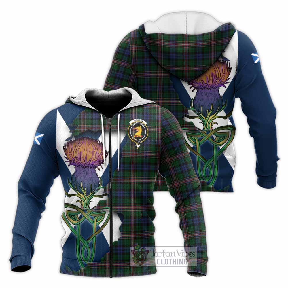 Allison Tartan Family Crest Knitted Hoodie Scottish Thistle Celtic Inspired Unisex Knitted Zip Hoodie - Tartan Vibes Clothing