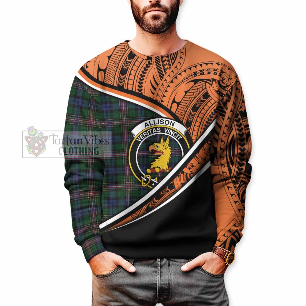 Tartan Vibes Clothing Allison Crest Tartan Sweatshirt with Maori Tattoo Style - Orange Version