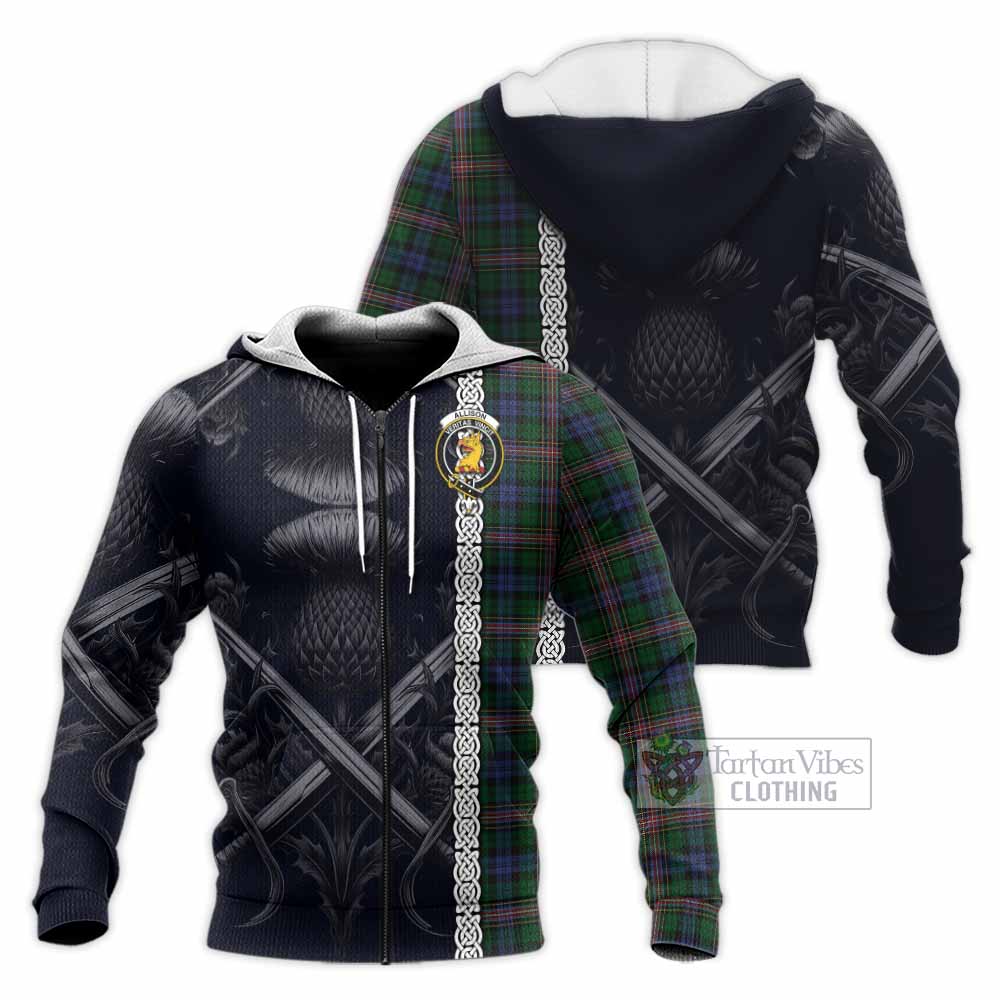 Allison Tartan Knitted Hoodie with Family Crest Cross Sword Thistle Celtic Vibes Unisex Knitted Zip Hoodie - Tartan Vibes Clothing