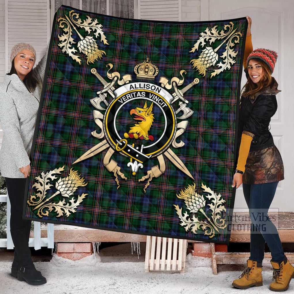 Tartan Vibes Clothing Allison Tartan Quilt with Family Crest and Scottish Golden Courage Shield