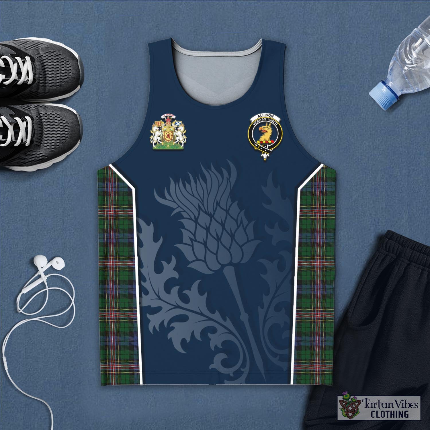 Tartan Vibes Clothing Allison Tartan Men's Tanks Top with Family Crest and Scottish Thistle Vibes Sport Style