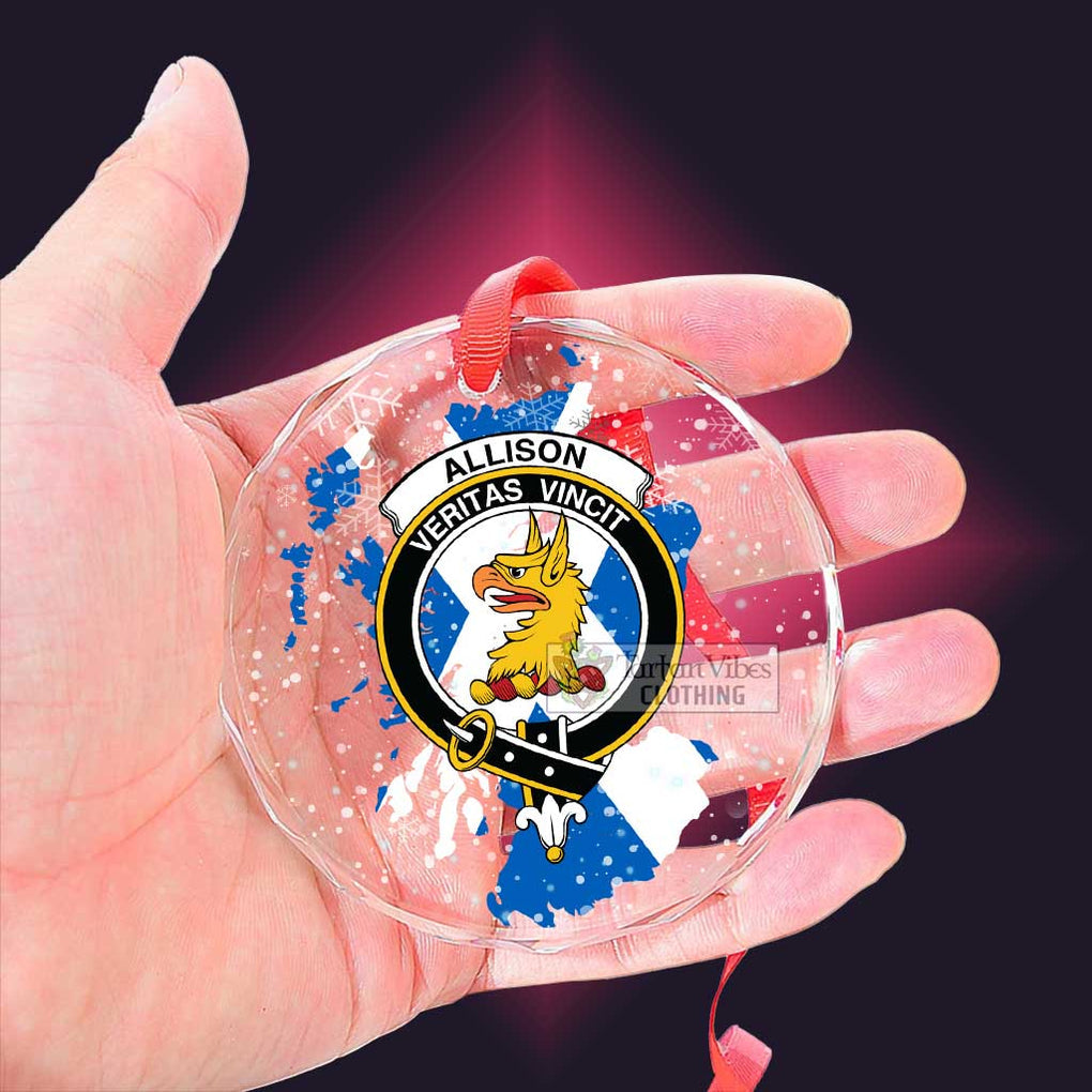 Tartan Vibes Clothing Allison Clan Crest Christmas Glass Ornament with Scotland Map