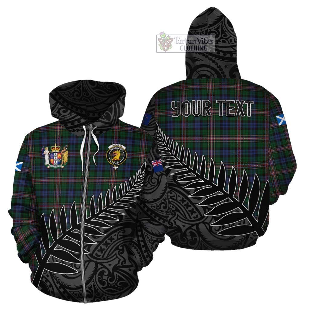 Tartan Vibes Clothing Allison Crest Tartan Cotton Hoodie with New Zealand Silver Fern Half Style