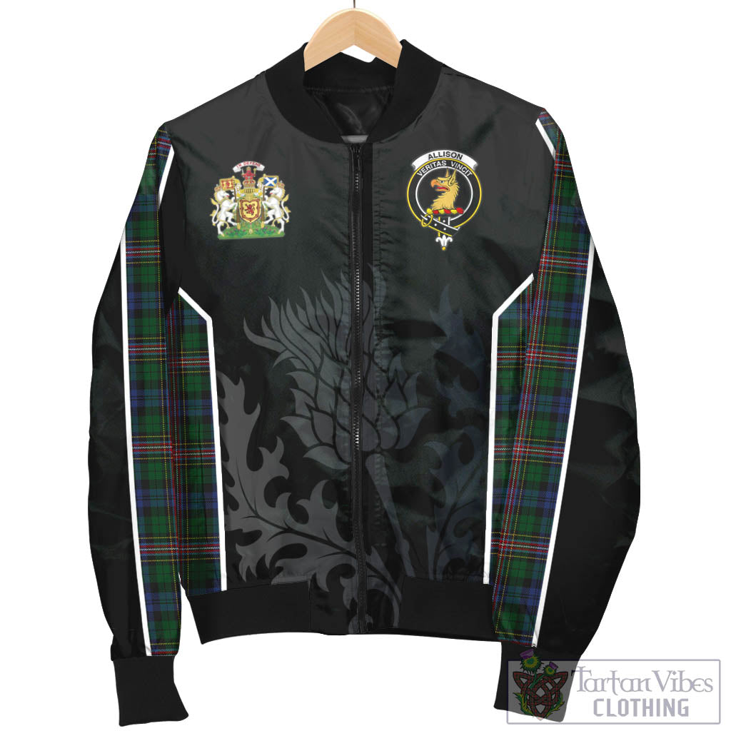 Tartan Vibes Clothing Allison Tartan Bomber Jacket with Family Crest and Scottish Thistle Vibes Sport Style