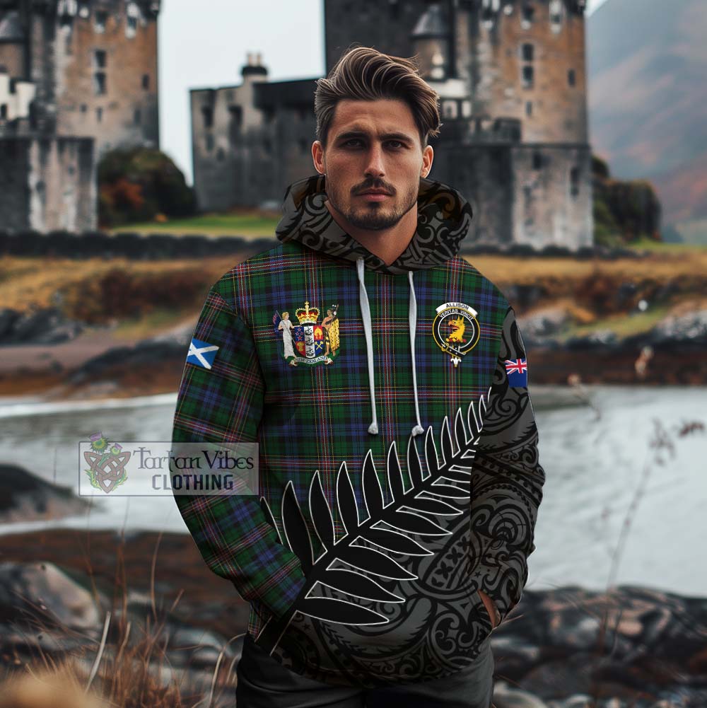 Tartan Vibes Clothing Allison Crest Tartan Cotton Hoodie with New Zealand Silver Fern Half Style