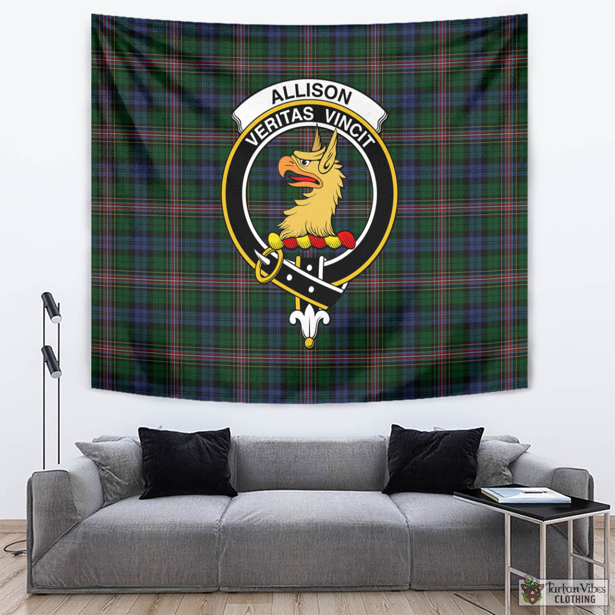 Tartan Vibes Clothing Allison Tartan Tapestry Wall Hanging and Home Decor for Room with Family Crest