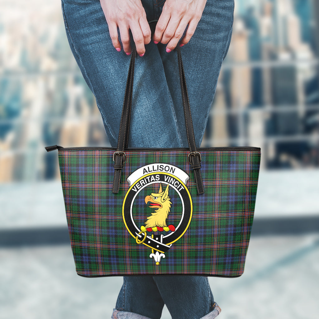 Allison Tartan Leather Tote Bag with Family Crest - Tartanvibesclothing