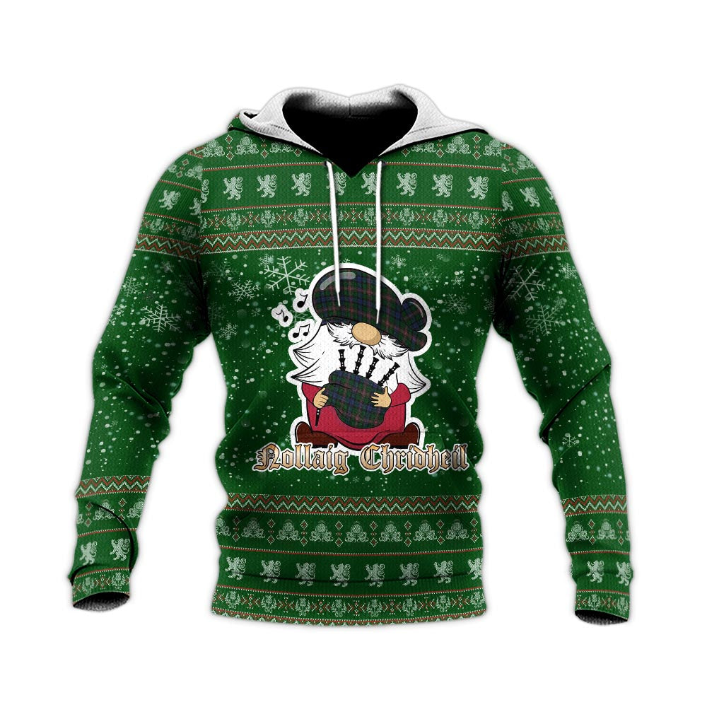 Allison Clan Christmas Knitted Hoodie with Funny Gnome Playing Bagpipes - Tartanvibesclothing