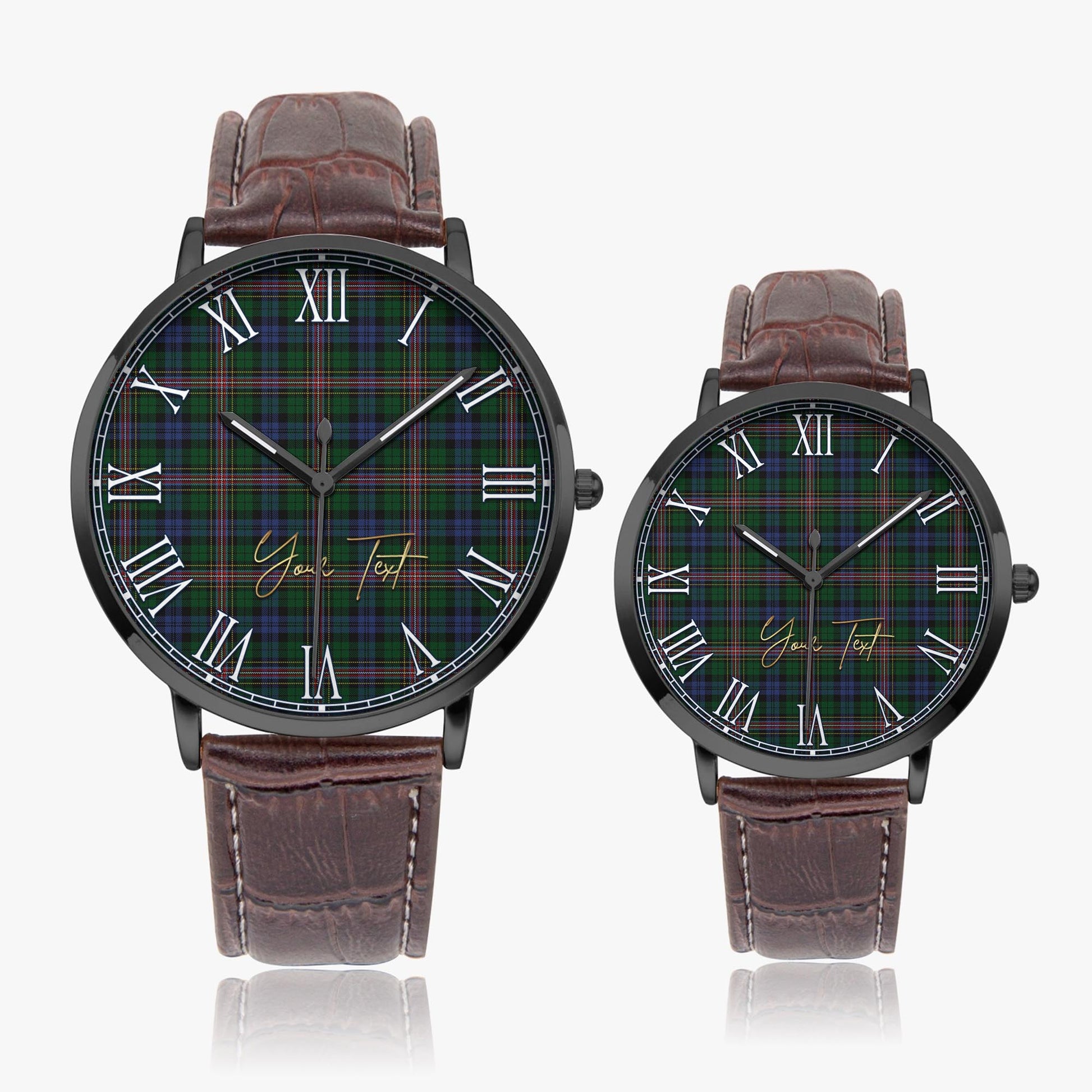 Allison Tartan Personalized Your Text Leather Trap Quartz Watch Ultra Thin Black Case With Brown Leather Strap - Tartanvibesclothing