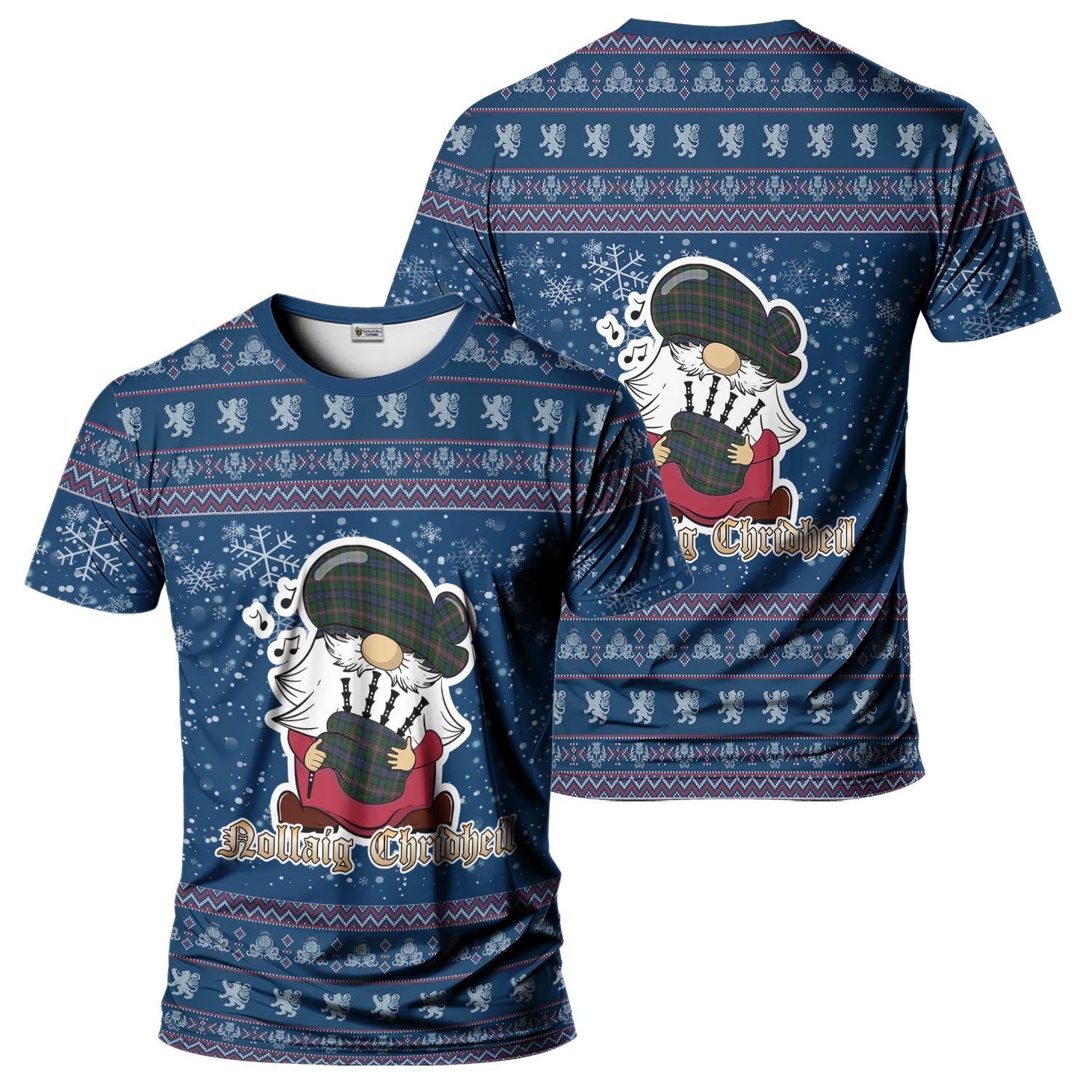 Allison Clan Christmas Family T-Shirt with Funny Gnome Playing Bagpipes Kid's Shirt Blue - Tartanvibesclothing