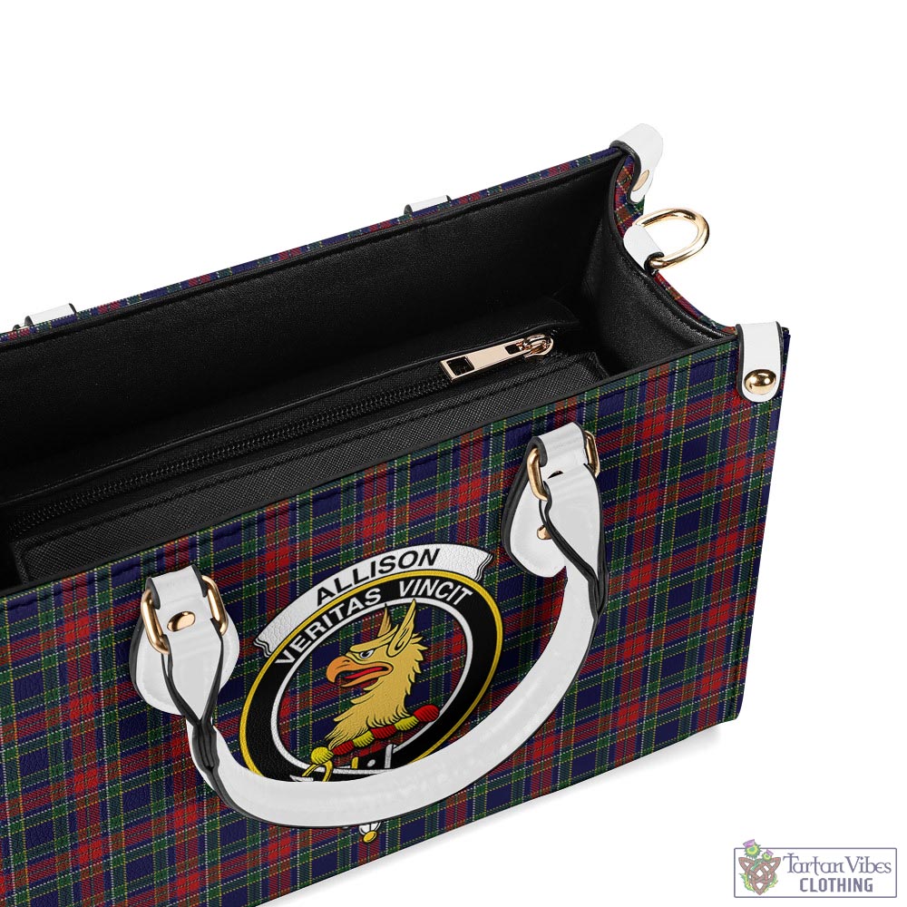 Tartan Vibes Clothing Allison Red Tartan Luxury Leather Handbags with Family Crest