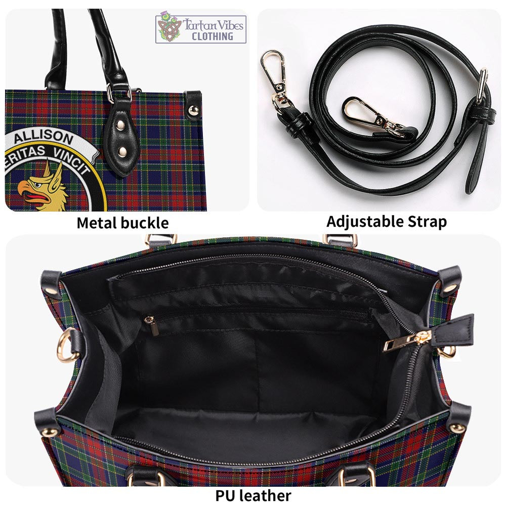 Tartan Vibes Clothing Allison Red Tartan Luxury Leather Handbags with Family Crest