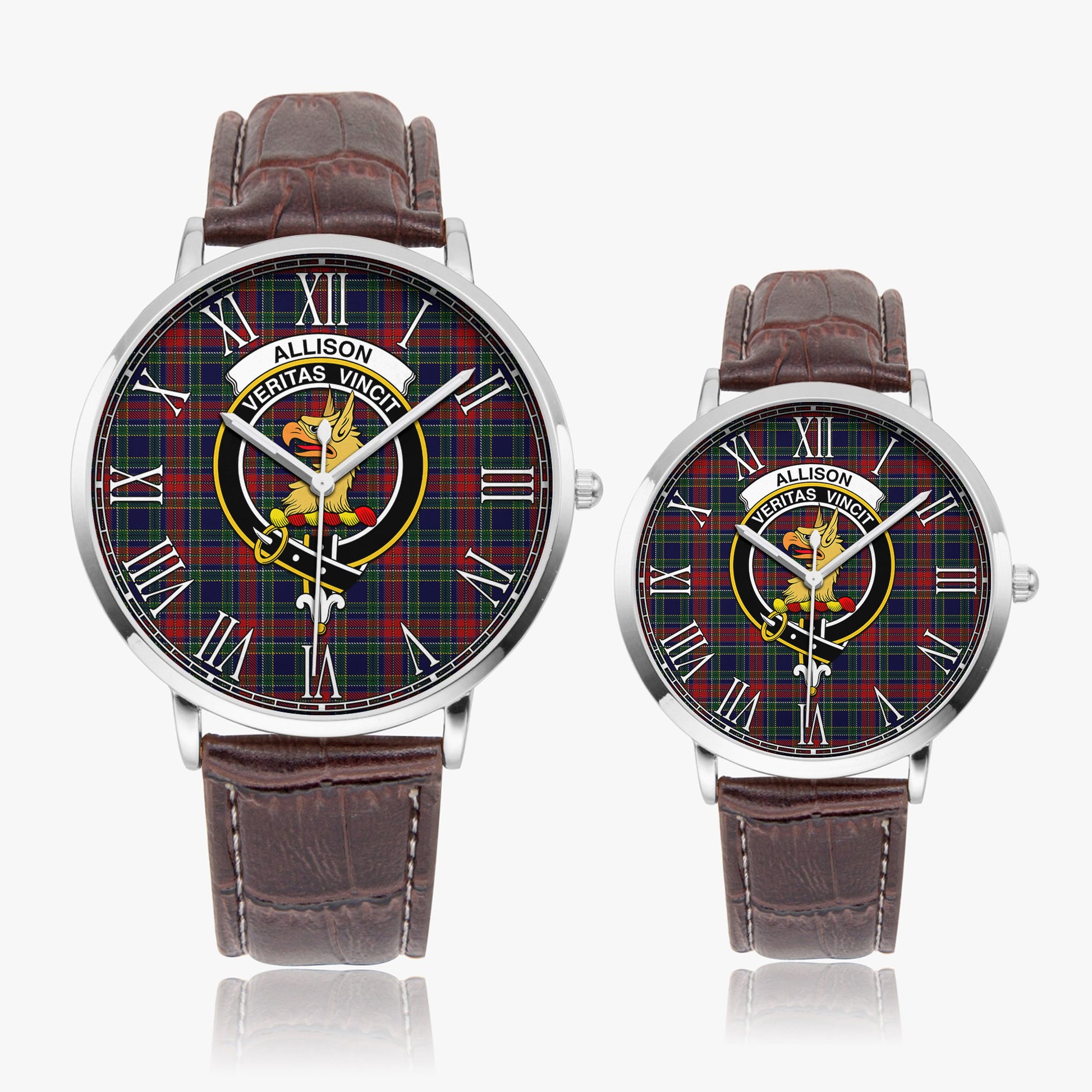 Allison Red Tartan Family Crest Leather Strap Quartz Watch - Tartanvibesclothing