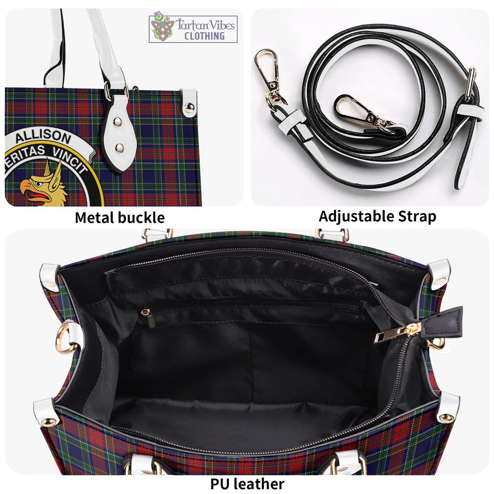 Tartan Vibes Clothing Allison Red Tartan Luxury Leather Handbags with Family Crest