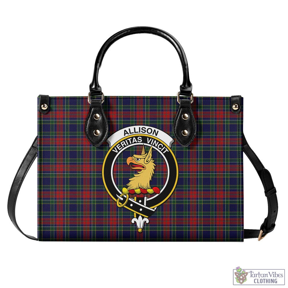 Tartan Vibes Clothing Allison Red Tartan Luxury Leather Handbags with Family Crest