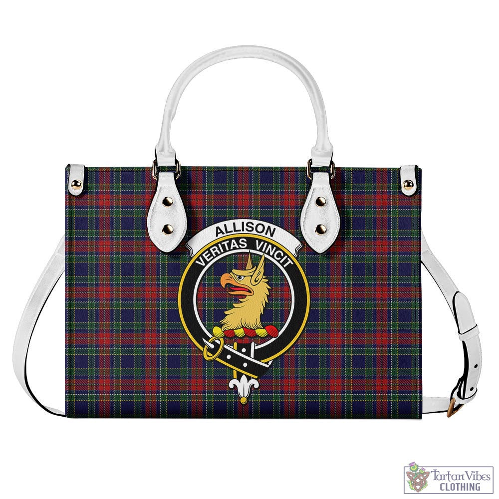 Tartan Vibes Clothing Allison Red Tartan Luxury Leather Handbags with Family Crest