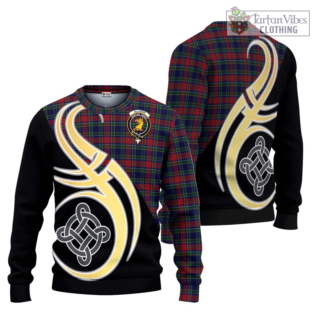 Allison Red Tartan Knitted Sweater with Family Crest and Celtic Symbol Style Unisex - Tartan Vibes Clothing