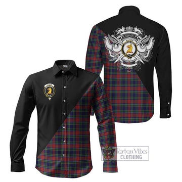 Allison Red Tartan Long Sleeve Button Shirt with Family Crest and Military Logo Style