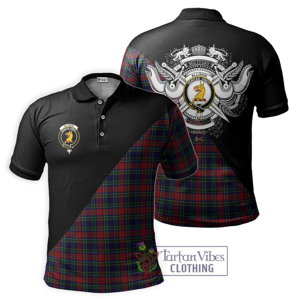 Allison Red Tartan Polo Shirt with Family Crest and Military Logo Style Kid - Tartanvibesclothing Shop