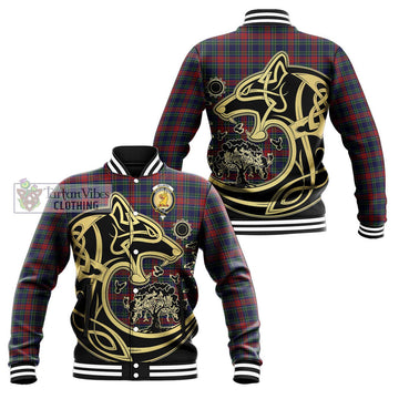 Allison Red Tartan Baseball Jacket with Family Crest Celtic Wolf Style