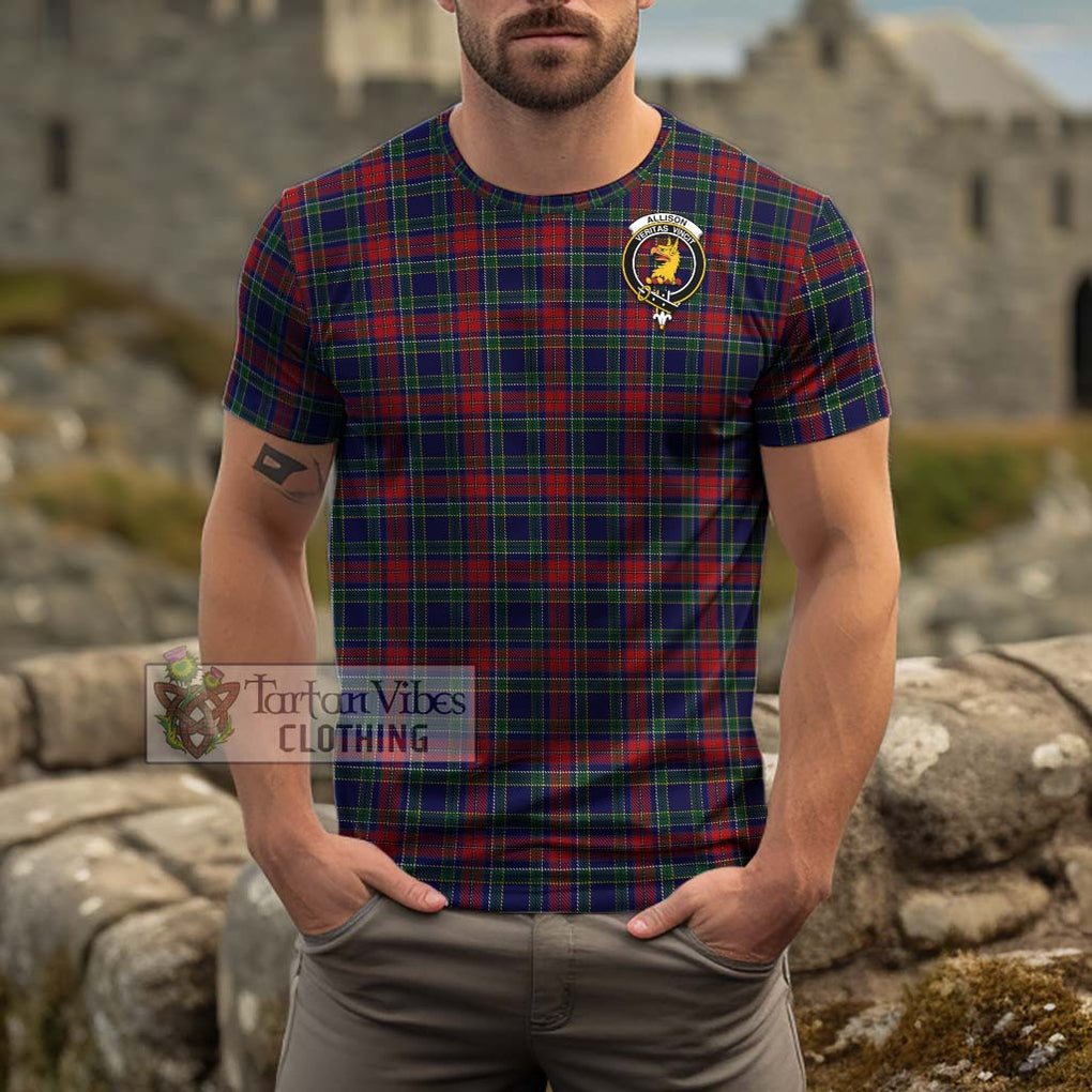 Allison Red Tartan Cotton T-Shirt with Family Crest Men's Shirt - Tartanvibesclothing Shop