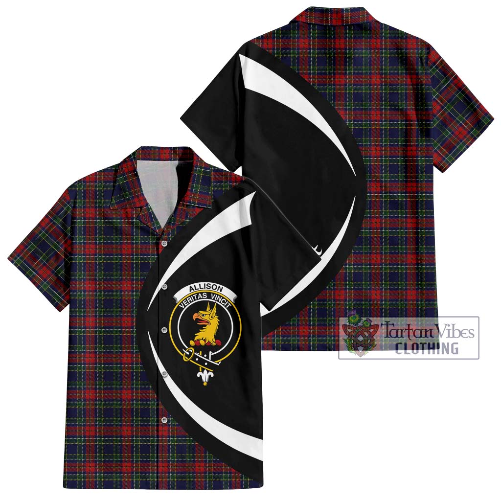 Allison Red Tartan Short Sleeve Button Up with Family Crest Circle Style Kid - Tartan Vibes Clothing