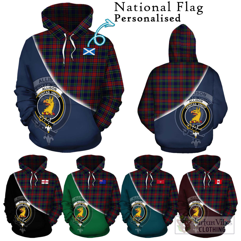 Allison Red Tartan Hoodie with Personalised National Flag and Family Crest Half Style Zip Hoodie - Tartanvibesclothing Shop