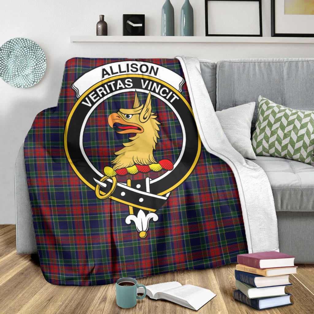 Allison Red Tartan Blanket with Family Crest X-Large 59 x 79 inches 150 x 200 cm - Tartan Vibes Clothing