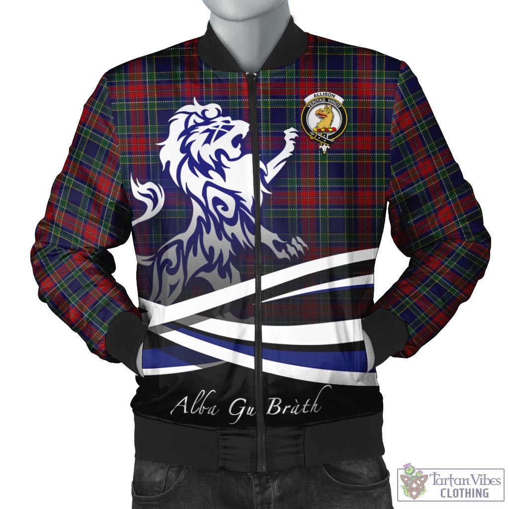 Tartan Vibes Clothing Allison Red Tartan Bomber Jacket with Alba Gu Brath Regal Lion Emblem