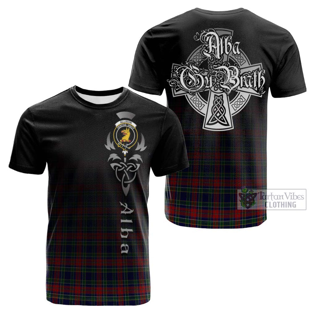 Tartan Vibes Clothing Allison Red Tartan Cotton T-shirt Featuring Alba Gu Brath Family Crest Celtic Inspired