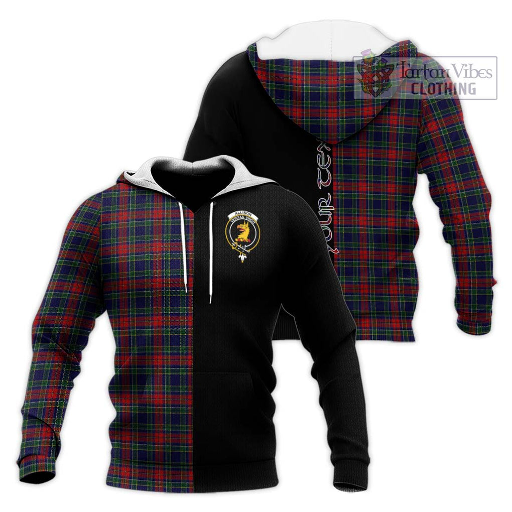 Allison Red Tartan Knitted Hoodie with Family Crest and Half Of Me Style Unisex Knitted Pullover Hoodie - Tartanvibesclothing Shop