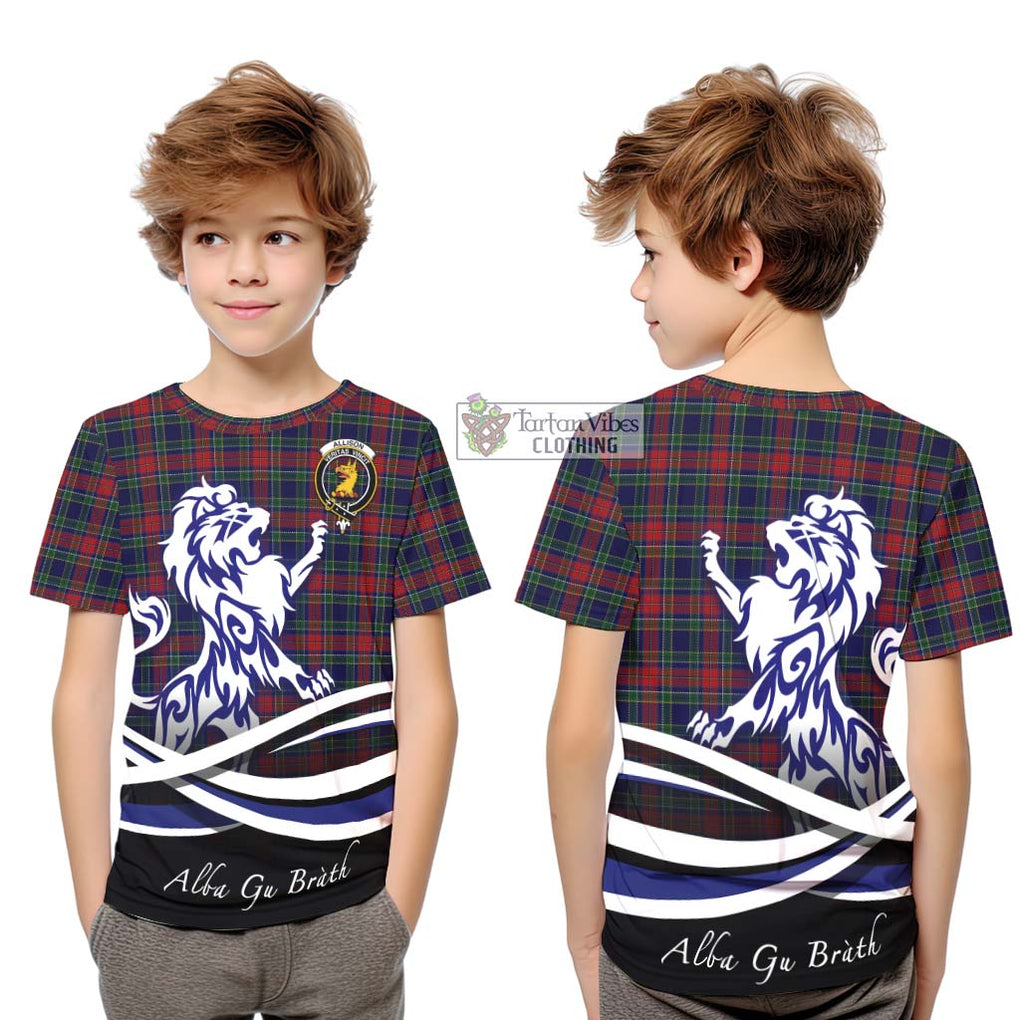 Allison Red Tartan Kid T-Shirt with Alba Gu Brath Regal Lion Emblem Youth XL Size14 - Tartanvibesclothing Shop