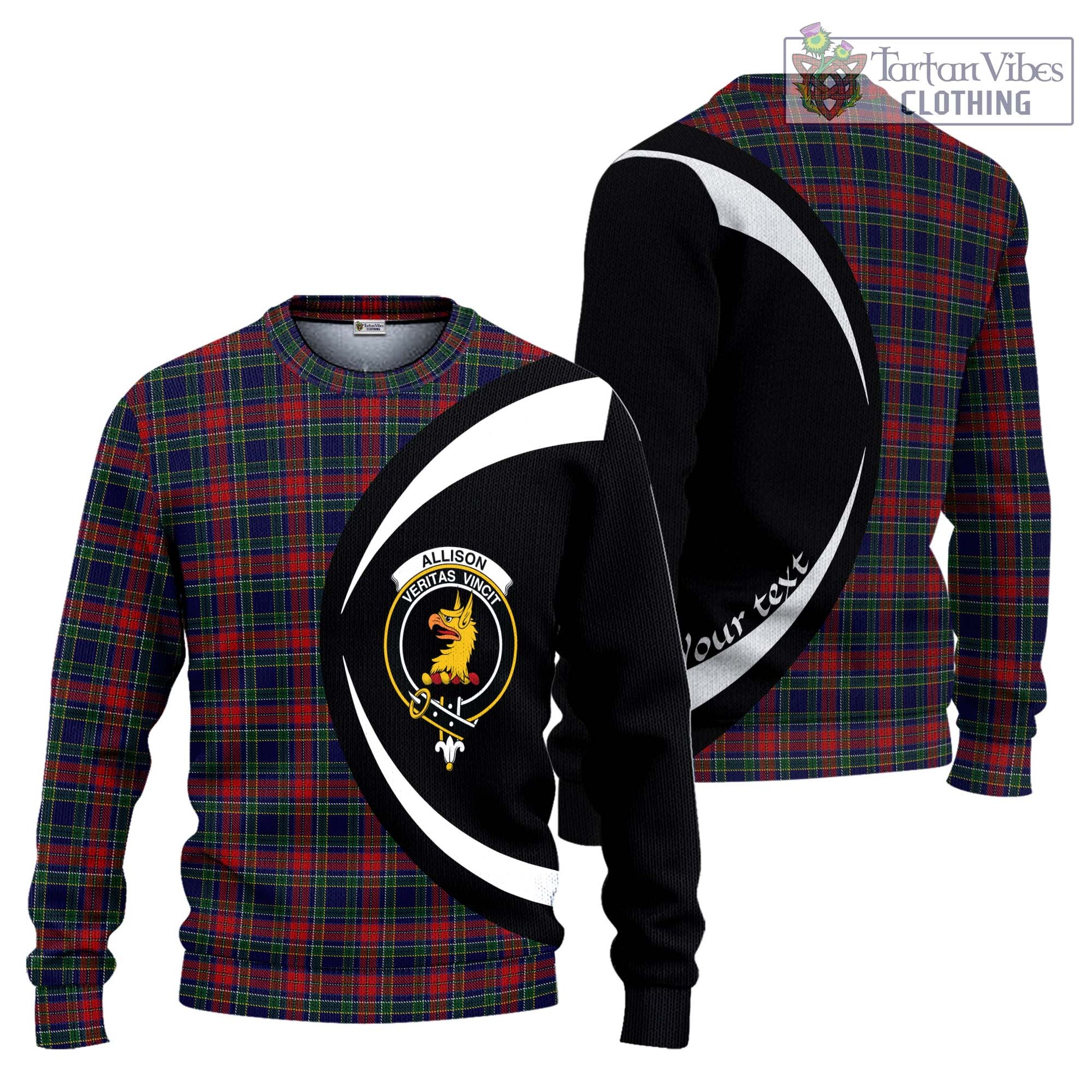 Allison Red Tartan Ugly Sweater with Family Crest Circle Style Unisex - Tartan Vibes Clothing