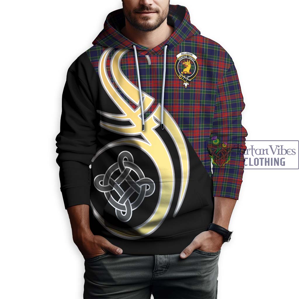 Tartan Vibes Clothing Allison Red Tartan Hoodie with Family Crest and Celtic Symbol Style