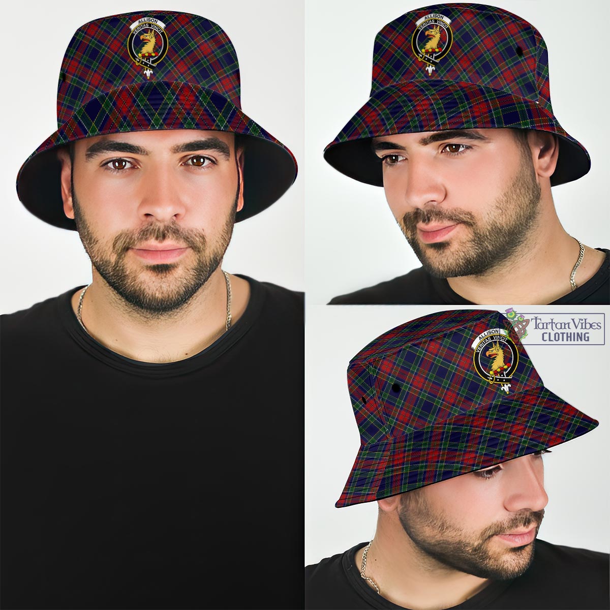 Tartan Vibes Clothing Allison Red Tartan Bucket Hat with Family Crest