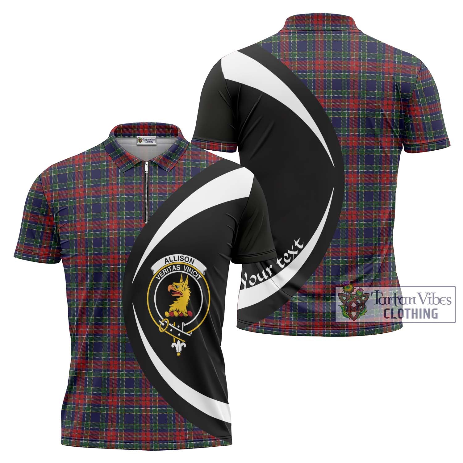 Tartan Vibes Clothing Allison Red Tartan Zipper Polo Shirt with Family Crest Circle Style