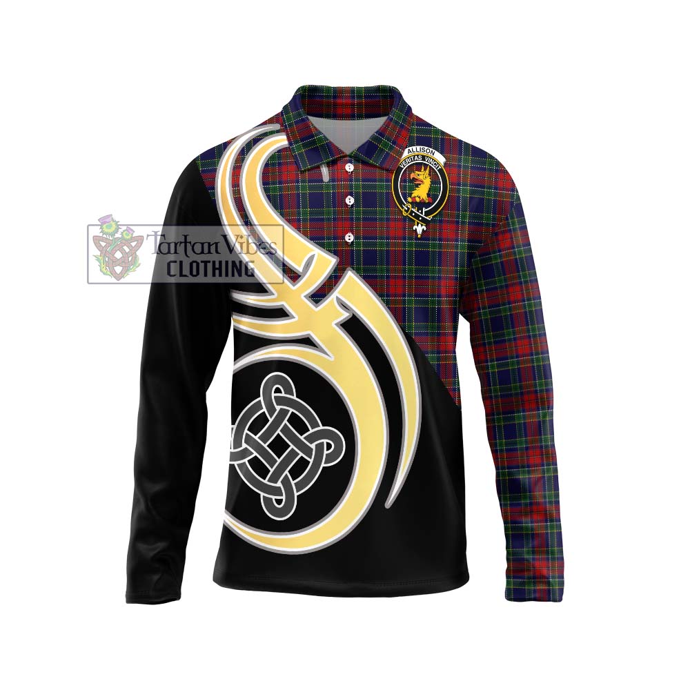 Allison Red Tartan Long Sleeve Polo Shirt with Family Crest and Celtic Symbol Style Unisex - Tartan Vibes Clothing