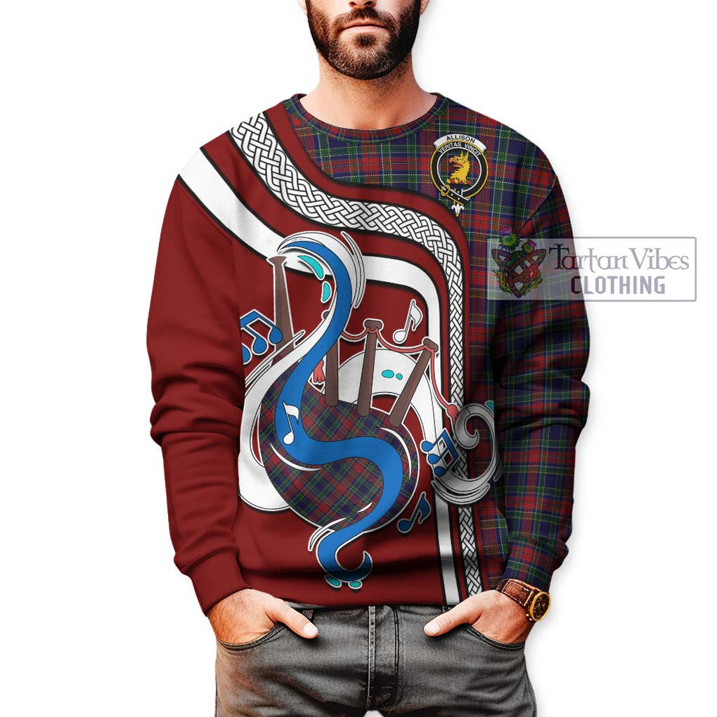 Allison Red Tartan Sweatshirt with Epic Bagpipe Style Unisex - Tartanvibesclothing Shop