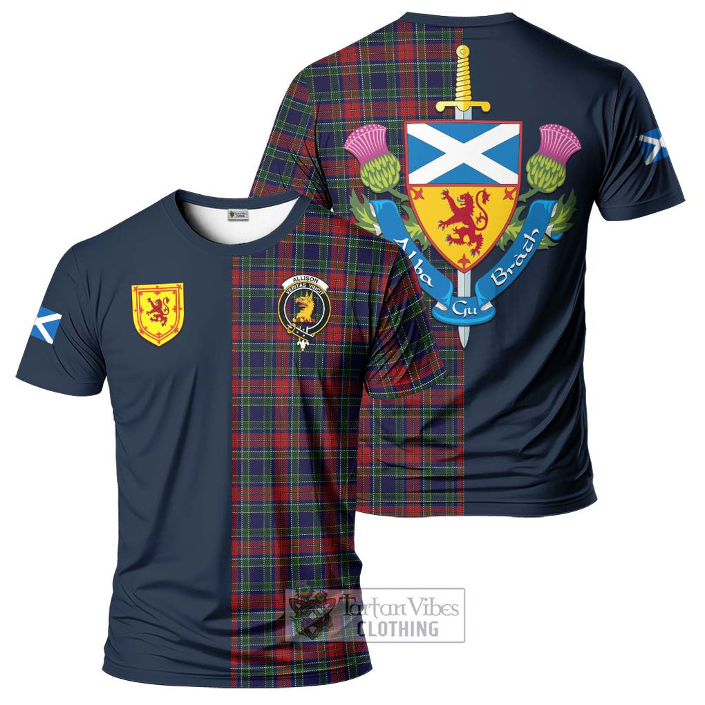 Tartan Vibes Clothing Allison Red Tartan T-Shirt Alba with Scottish Lion Royal Arm Half Style